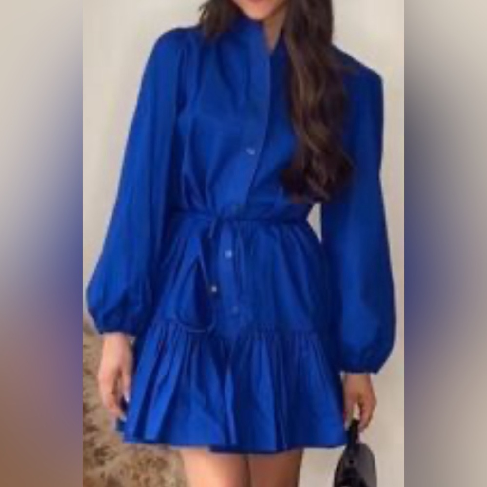 Elegant Blue Women's Dress with long sleeves
